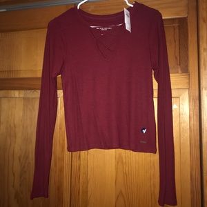 Maroon Long Sleeve Shirt Hollister Med Brand New